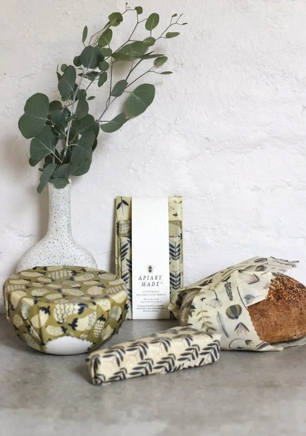 Apiary Made: 3pk Beeswax Wraps Fabric Drawer