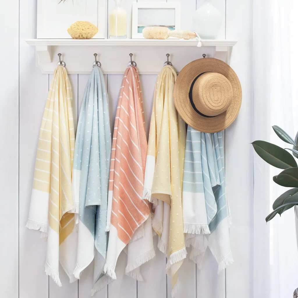 Blue Stripe Fouta Towel Essentials Bundle (2 Wash   2 Hand   2 Bath Towels)