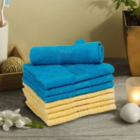 Eva Quick Dry Face Towel (Blue & Yellow) - Set Of Eight