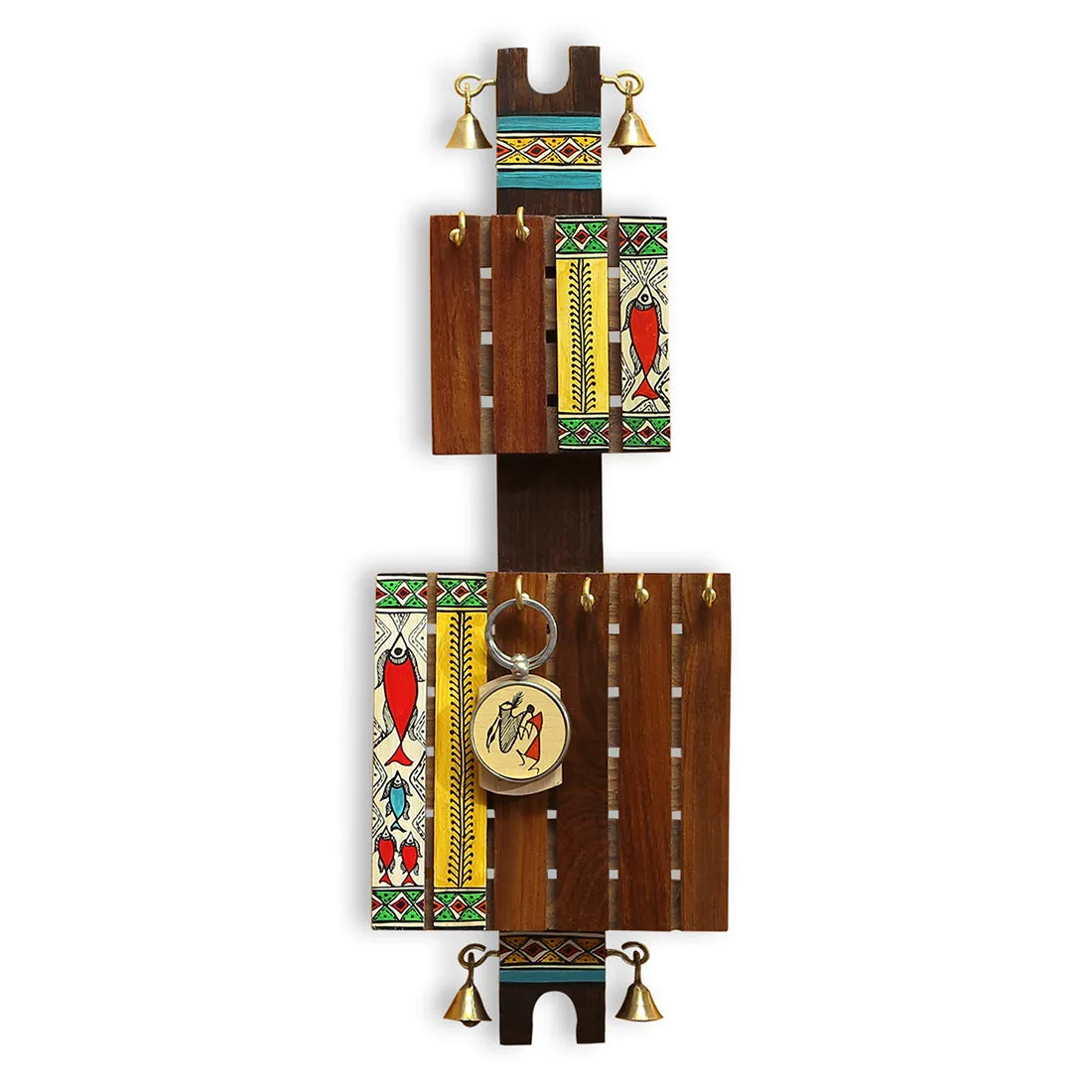 'In-Key-Geneous' Madhubani Handpainted Key Holder In Sheesham & Teak Wood (6 Hooks)