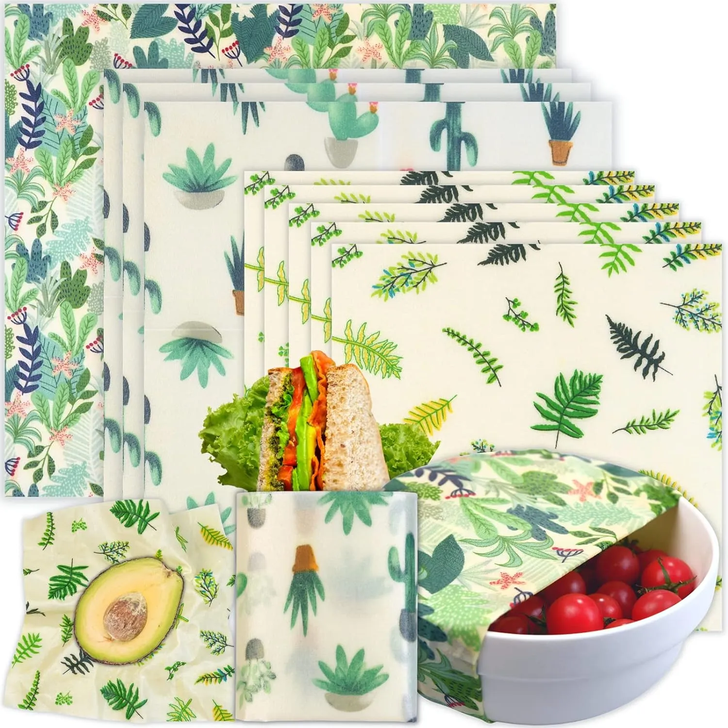 Reusable Beeswax Wrap - 9 Pack Beeswax Wraps for Food, Eco-Friendly Beeswax Food Wraps, Bread Sandwich Wrapper - Organic, Sustainable, Zero Waste, Reusable Plastic-Free Food Storage Wrap, 1XL, 3M, 5S