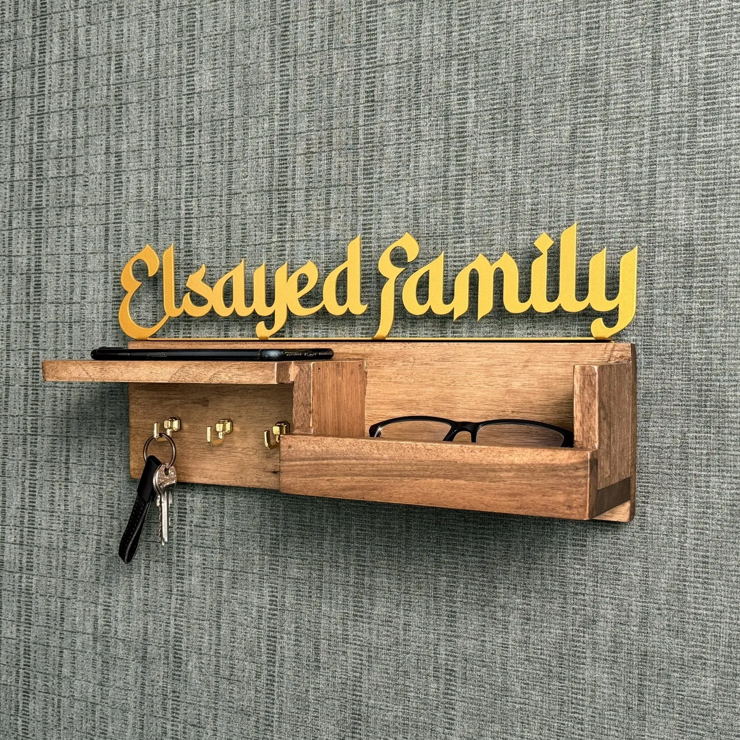 Wood Islamic Key Holder - Personalized Family Sign Wall Art Home Decor