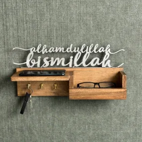 Wooden Key Holder for Wall - Bismillah and Alhamdulillah Design Muslim Home Decor
